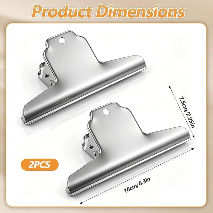 2 PCS Large Stainless Steel Bull Binder Clips, 6.3 Inch Heavy Duty Hinge Clip - Image 2