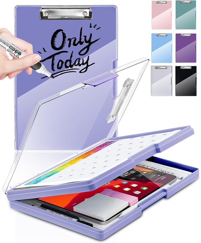 Clearview Clipboard with 2 Storage, Dry Erase 8.5x11 Heavy Duty ClipBoards by Sunnyclip