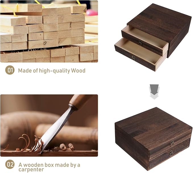 Cabilock Wooden Desktop Drawer Organizer Vintage Wood Box - Image 4