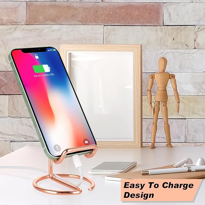 ROPOSY 2 Pack Cell Phone Stand for Desk, Cute Metal Rose Gold Cell Phone Stand - Image 3