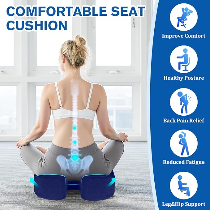 Seat Cushion, Gel Chair Cushions, Office Chair Cushions, Anti-Slip Bottom & Removable Cover Tailbone Pain Relief Cushion, Memory Foam Seat Cushion, 5.28 in Thick (Blue)-DeskLoop Office