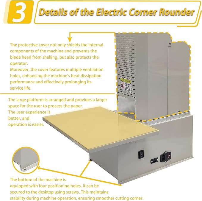 Electric Corner Rounder Machine 50mm Capacity Round Corner Cutter with Safety Guard & Foot Pedal 7PCS Blades R3-R9 Commercial Corner Rounding for Documents Certificates Books Packaging-DeskLoop Office