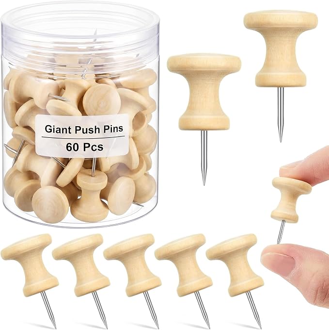 Outus 60 Pcs Giant Push Pins Jumbo Tacks 1/1.8inch Plastic Head by Outus