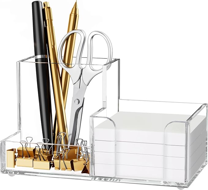 HBlife Acrylic Pen Holder for Desk, 3-Compartment Small Desk Organizer by HBlife