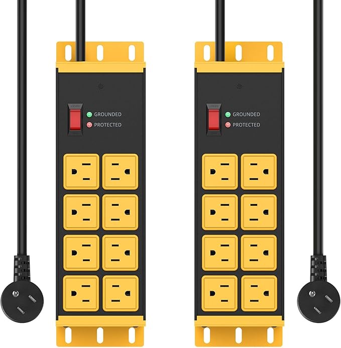 HHSOET 2 Pack Heavy Duty Power Strip 8 Outlets, Metal Wall Mount Outlet Strip 4800J Surge Protector, Garage Shop Under Desk Mountable 10FT Extension Cord Plug.-DeskLoop Office