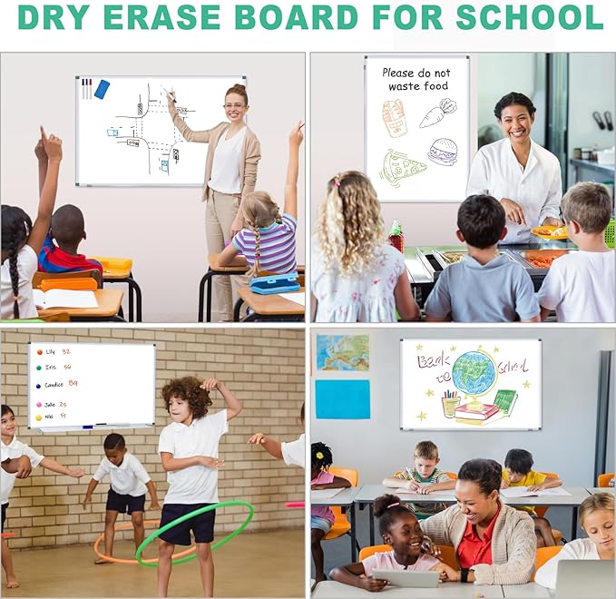 H-Qprobd 3' x 2' Magnetic Whiteboard Large Dry Erase White Board 36"x24" Aluminum Presentation Whiteboard with Long Pen Tray, 6 Markers, 2 Erasers &12 Magnets-DeskLoop Office
