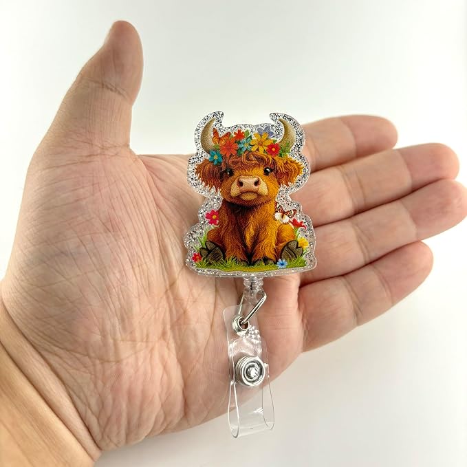 Funny Badge Reel, Cute Highland Cow Retractable ID Card Badge Holder, Name Tag - Image 2