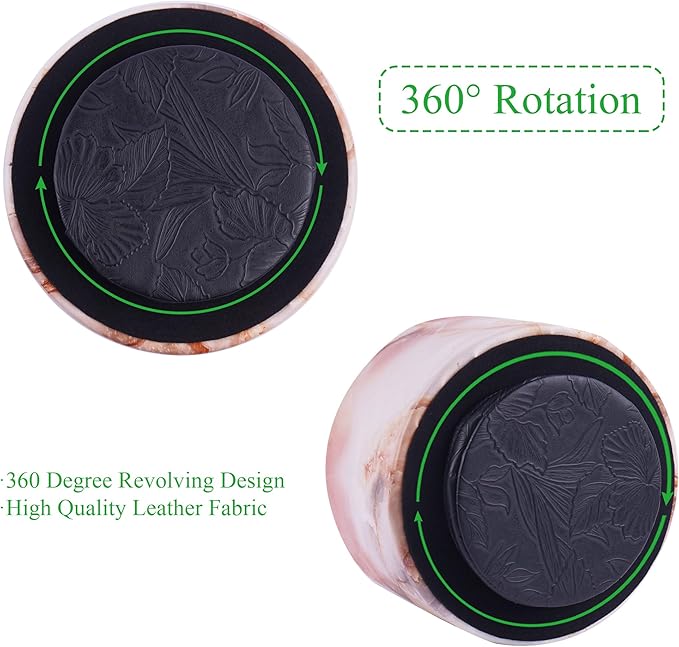 Round Leather Art Supply Organizer,Remote Control Holder,360-degree Rotating Pen Organizer with 4 Compartments(1-Marble Pink)-DeskLoop Office