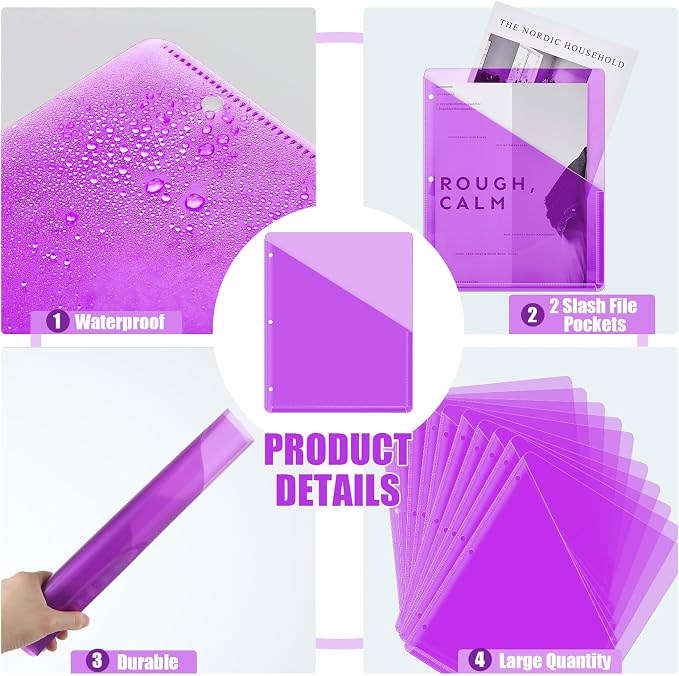 Seajan 48 Pcs Pocket Folders for 3 Ring Binder Clear Plastic Folders Sleeves - Image 3