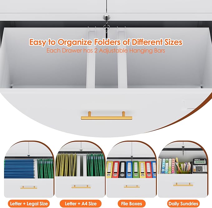 Aobabo Metal 1 Drawer Office File Cabinet with Lock and 2 Doors, Office Steel Files Cabinet with Wheels, Legal/Letter A4 Size, Assembly Required, White-DeskLoop Office