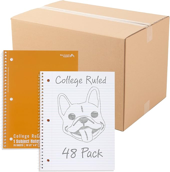 Blue Summit Orange Spiral Notebooks Bulk, One Subject Spiral Notebook College Ruled, Perforated Notebook, 8 x 10.5 for Work and School, Paper, College Ruled, Bulk 48 Pack-DeskLoop Office