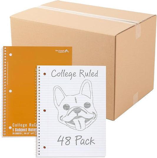 Blue Summit Orange Spiral Notebooks Bulk, One Subject Spiral Notebook College Ruled, Perforated Notebook, 8 x 10.5 for Work and School, Paper, College Ruled, Bulk 48 Pack-DeskLoop Office
