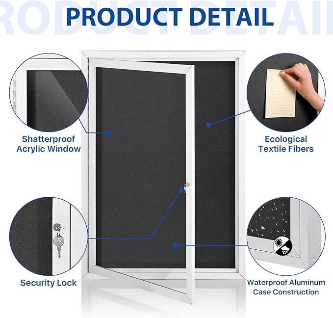 SWANCROWN Outdoor Bulletin Board Weatherproof 36x24in, Enclosed Bulletin Board with Locking Door Wall Display Case for Office School Commerce Show, Black Felt, Sliver Aluminum Frame-DeskLoop Office