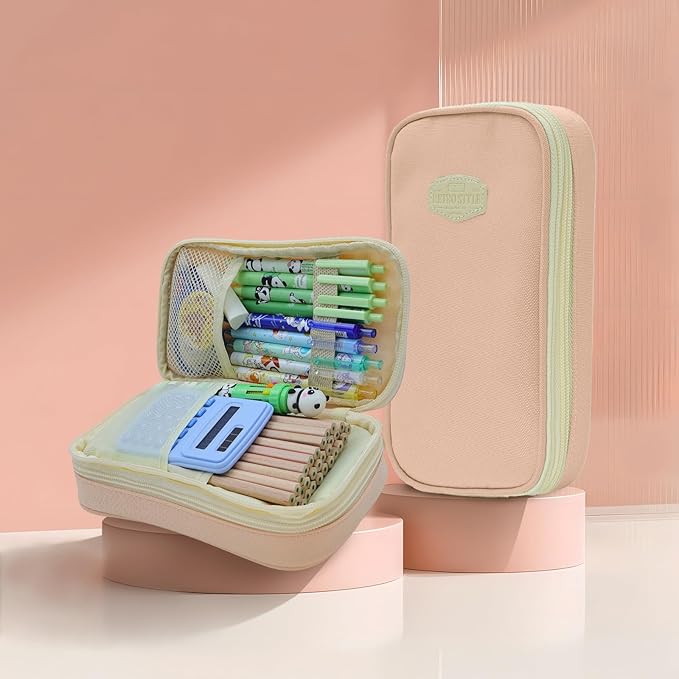 Large Capacity Pencil Case - Durable Zipper Aesthetic Pen Pouch, Big Storage Organizer for School, Office & Travel - Waterproof & Multi-Use (Pink)-DeskLoop Office