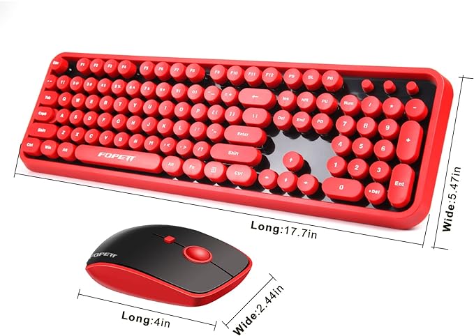 FOPETT Wireless Keyboard and Mouse Combo, 104 Keys Full-Sized 2.4 GHz Round Keycap Colorful Keyboards, USB Receiver Plug and Play, for Windows, Mac, PC, Laptop, Desktop (Black Red)-DeskLoop Office