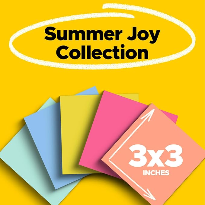 Post-it Super Sticky Notes, 3 x 3 in, Summer Joy, 5 Pads, 90 Sheets/Pad | - Image 2
