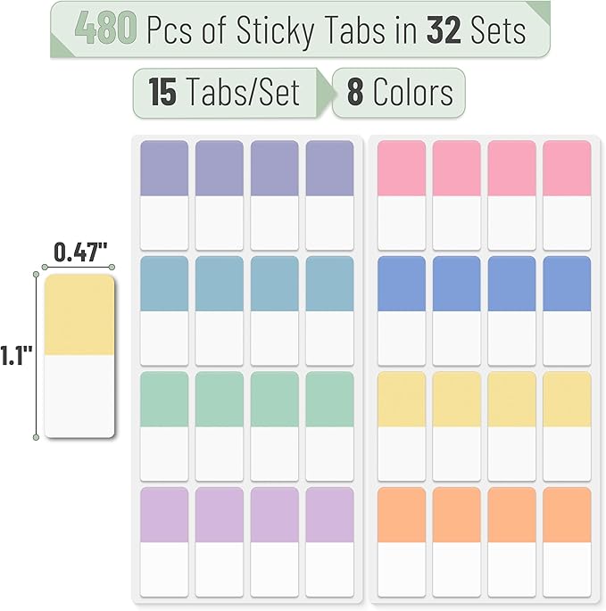 Mr. Pen- Sticky Index Tabs, 480 Pcs, Pastel Sticky Tabs for Notebooks, Page Markers-DeskLoop Office
