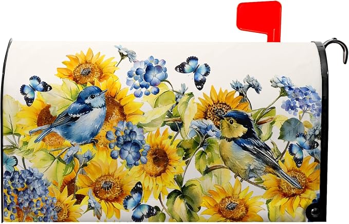 Spring Blue Birds Mailbox Cover Magnetic Standard Size Spring Summer Sunflowers by farg