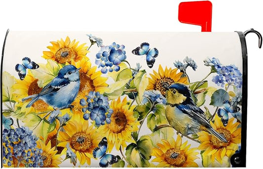Spring Blue Birds Mailbox Cover Magnetic Standard Size Spring Summer Sunflowers by farg