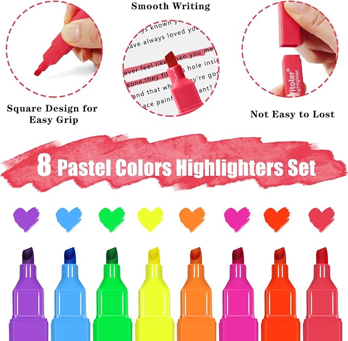 Piochoo Highlighters, 8 Pack Assorted Colors Highlighters, Aesthetic Soft - Image 2