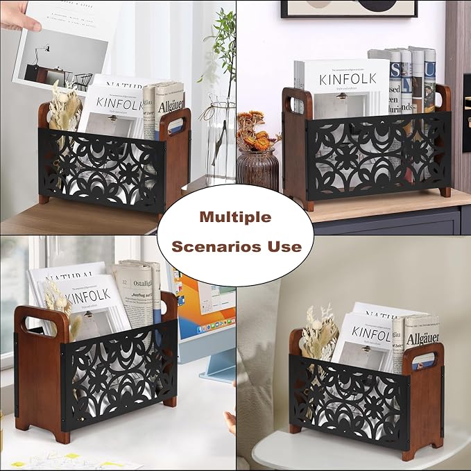 Magazine Holder, Wood Magazine Rack Floor, Rustic Magazine File Holder Organizer - Image 3
