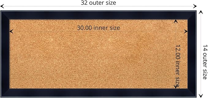 Amanti Art Natural Cork Board for Wall, 14x32 Vision Board with Black Wood Frame, Medium Corkboard Office Decor for Home Organization, Modern Contemporary Corkboard Pinboard to display items for home-DeskLoop Office