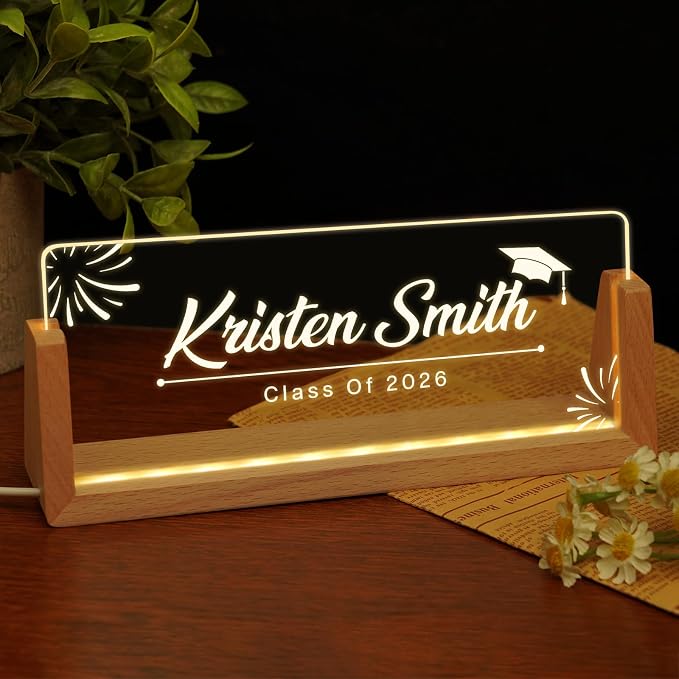 Custom Name Plate for Desk, Personalized Light Up Acrylic Desk Name Plate by EOBIBIFUN