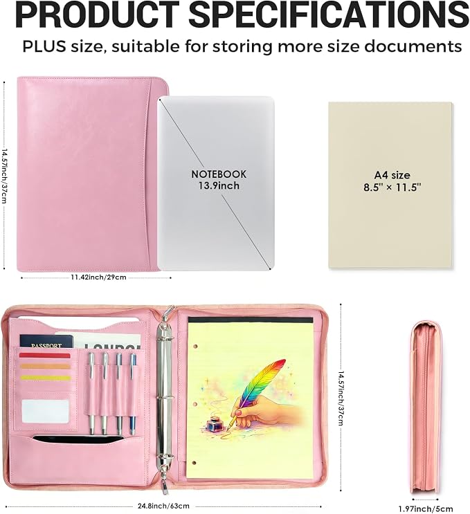 Faux Leather Zippered Padfolio - Image 4