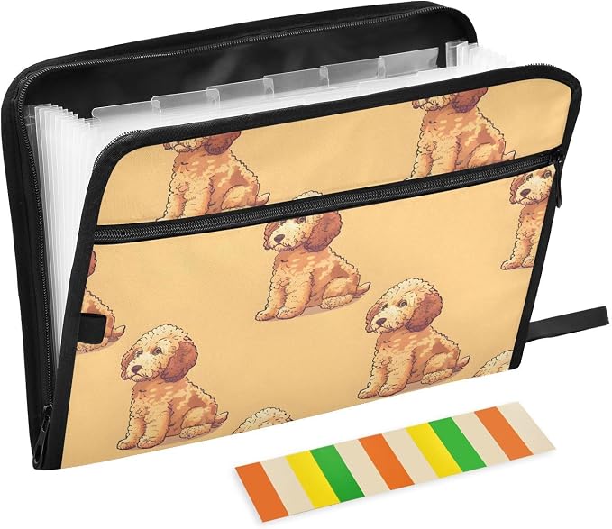 Expanding File Folder Poodle Dog Yellow Accordion File Organizer 13 Pockets by ALAZA