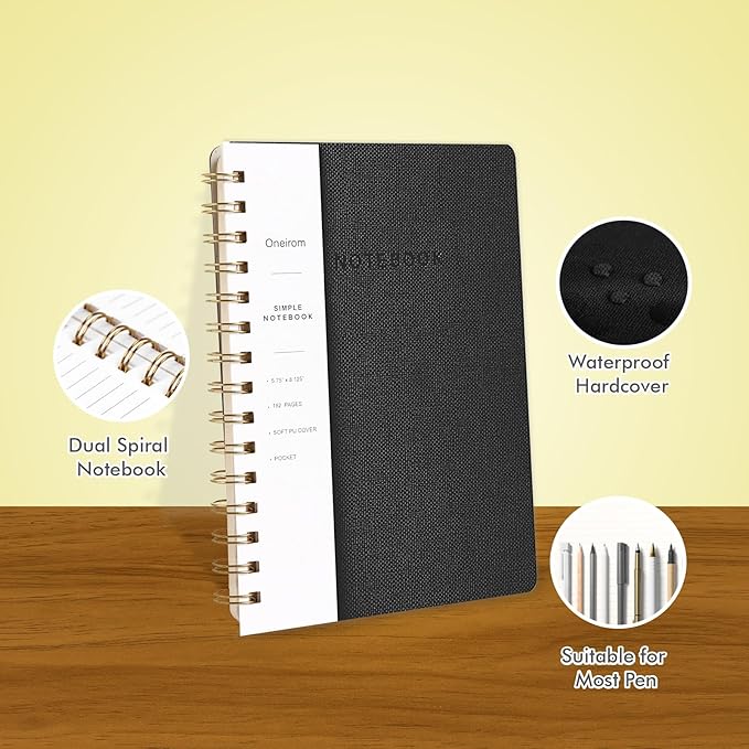 Lined Spiral Notebook College Ruled A5 Journal Book for Note Taking, 160 Pages Writing Journal for Office and Home School Supplies 5.75x8.125 inch (6pack-3Reefblue/3Black)-DeskLoop Office