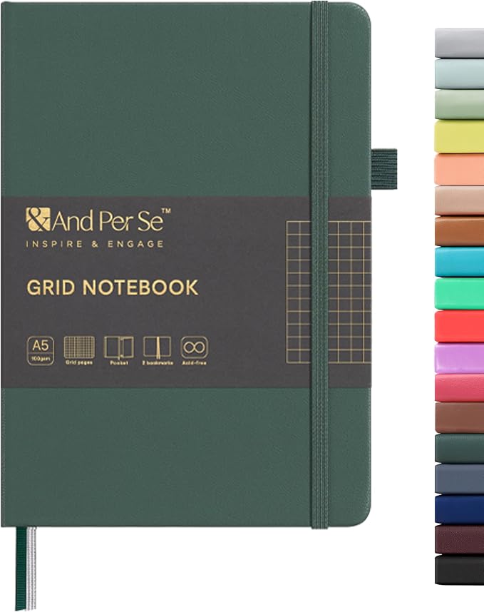 &And Per Se Graph Notebook, 5mm Grid, A5 Hardcover, 160 Pages 100gsm Thick Paper by AndPerSe
