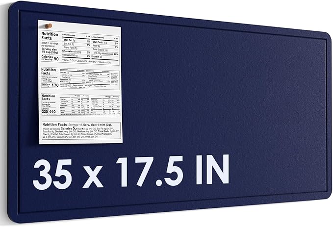 MaxGear Bulletin Board 35" x 17.5", Foldable Felt Board Vision Board Supplies, Cork Board for Office, Home, School, Small Pin Boards for Walls Decorative Picture Framed Display Board Dark Blue-DeskLoop Office