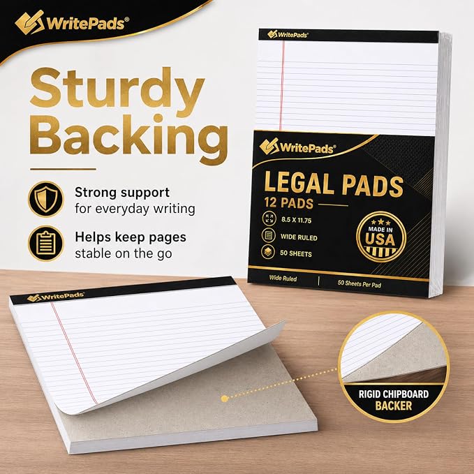 Legal Pads 8.5 x 11.75 Inch Wide Ruled Writing Pads, 12 Pack Note Pads - Image 4