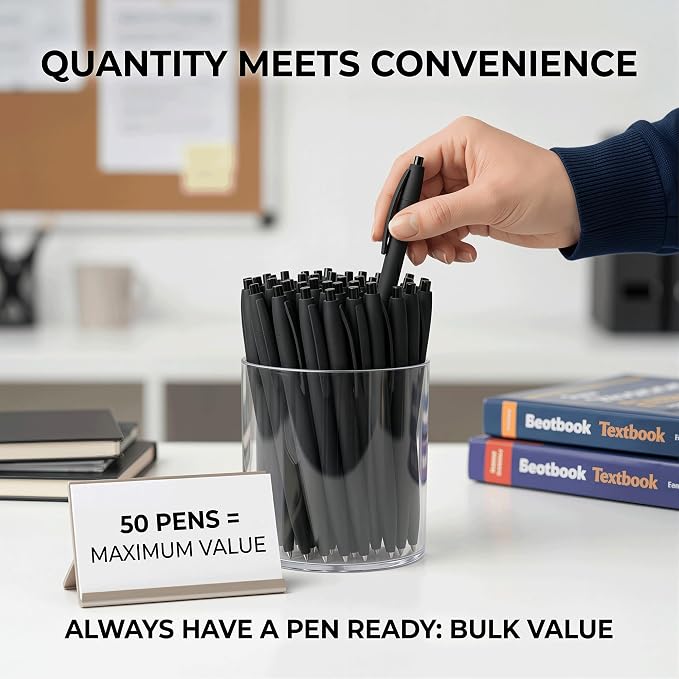 50 Pack Retractable Ballpoint Pens Black Ink, 1.0mm Medium Point Smooth Writing - Image 2