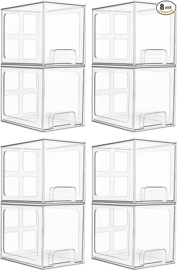 Vtopmart 8 Pack Stackable Under Sink Organizer Drawers, Clear Acrylic Storage Bins for Kitchen and Bathroom Cabinets, Baby Bottles, Cleaning Supplies, 6.6'' Tall Space-Saving Drawer System-DeskLoop Office