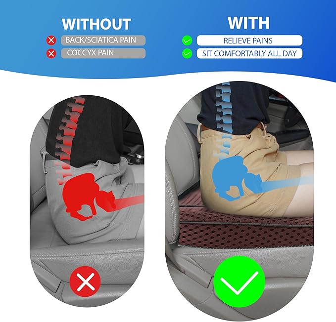 Car Seat Cushion, Comfortable Memory Foam Seat Pillow for Driving, Sciatica-Back Pain Relief, Cushion for Car-Truck, Office, Wheelchair - Mesh Brown-DeskLoop Office