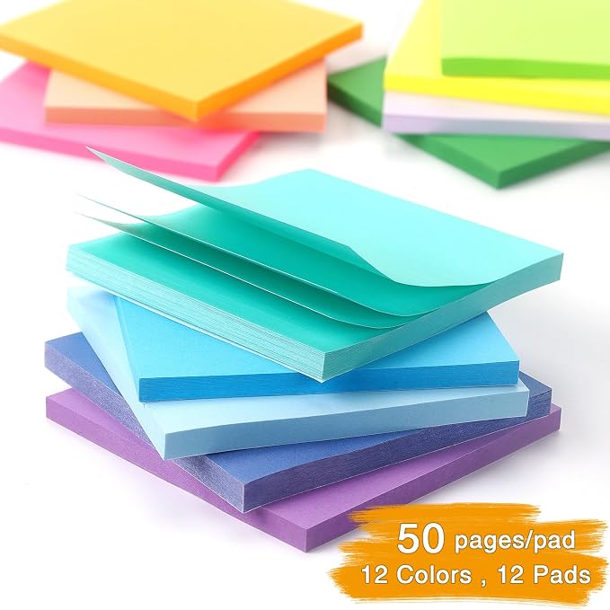 12 Pack Bright Colors Sticky Notes 3x3 Inch, Strong Sticky Self-Adhesive - Image 5