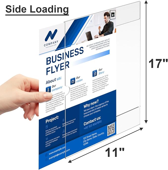 Acrylic Sign Holder 11 x 17 inches Wall Mount, 6 Pack Adhesive Vertical Wall - Image 3