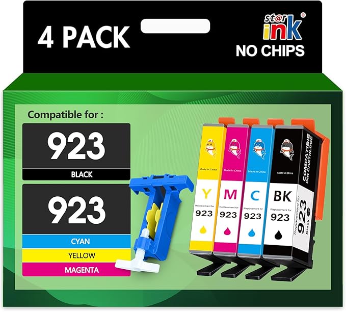 923 Ink Cartridges Combo Pack Without Chip Replacement for HP 923 Ink Cartridges for hp Printers Work for HP OfficeJet 8130e 8135e 8138e 8139e 8130 OfficeJet 8120 8122e 8123 Printer,4 Pack-DeskLoop Office