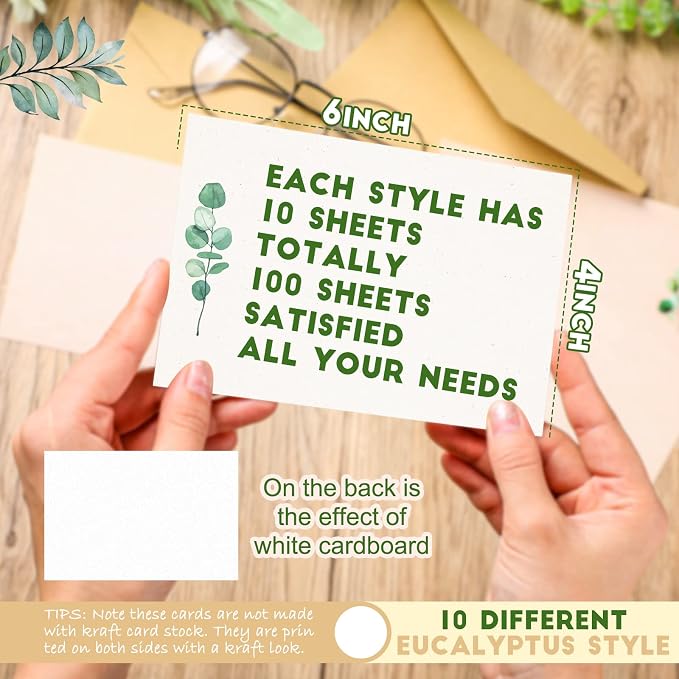 Spiareal 100 Pcs Greenery Note Cards 4x6in, Eucalyptus Leaves Blank Note - Image 3