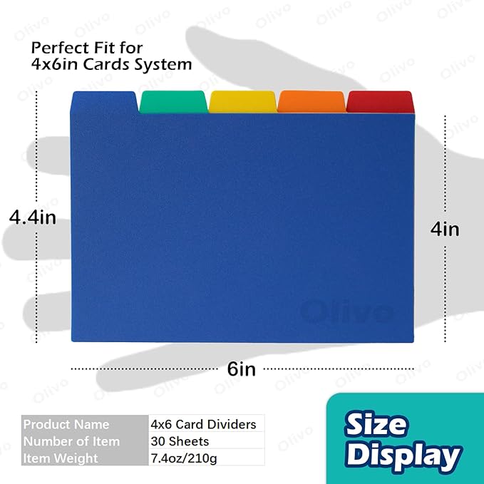 Olivo Index Card Dividers Tabs 4x6 Poly Plastic Card File Guides 4" x 6" - Image 3