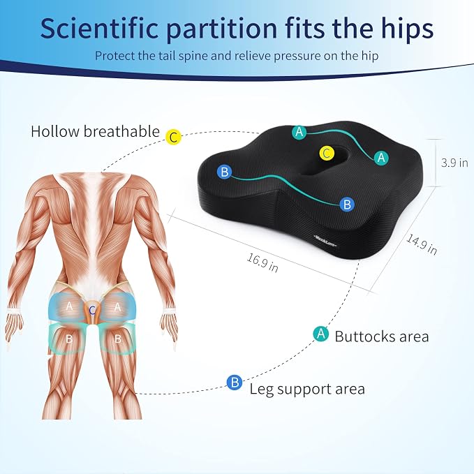 Memory Foam Seat Chair Cushion for Relieves Back Sciatica Pain Tailbone Pain - Image 4