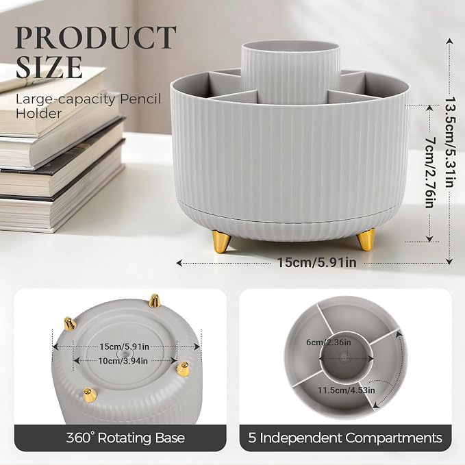 KONVINIT Pencil Pen Holder for Desk, 5 Slots 360-Degree Rotating Desktop - Image 2