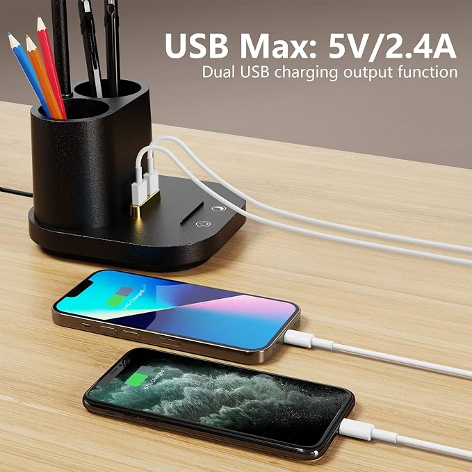 LED Desk Lamp with USB Charging Port Touch Control 3 Color Modes, Stepless - Image 4