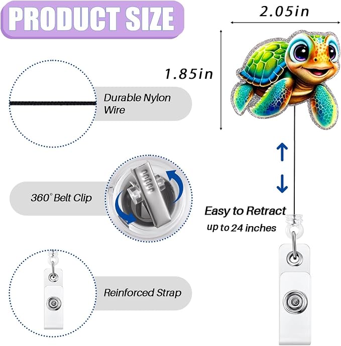 Cute Sea Turtle Badge Reel Holder Retractable - Image 2