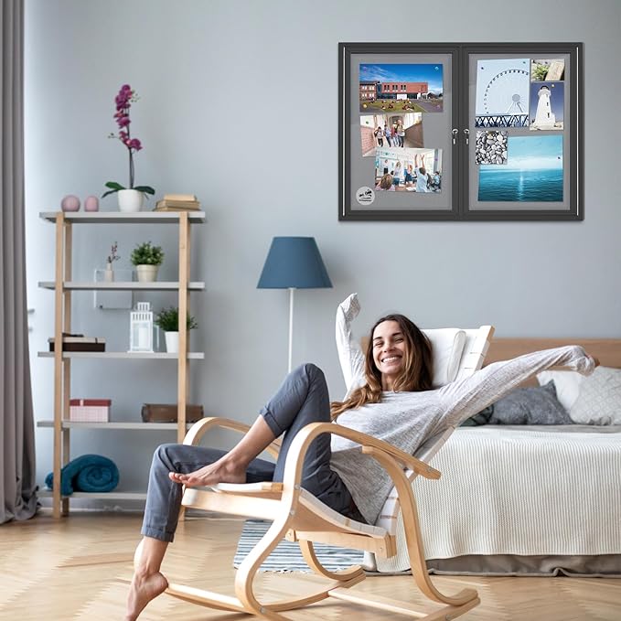 Weatherproof Enclosed Bulletin Board 44x32 Inch, Lockable Wall-Mounted Outdoor Grey Felt Noticeboard, Aluminum Frame Weather-Resistant Display Case for Office, School, Community-DeskLoop Office