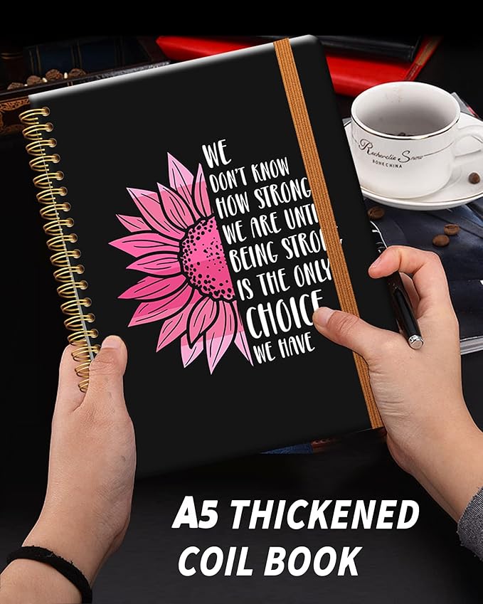 Ruled Spiral Writing Notebook,A5 Hardcover Lined College Journal for Women Lady Girl,Strong Twin-Wire Binding with Premium Paper,8.4" X 6",Perfect for School,Office,Home Gifts(Sunflower Breast Cancer)-DeskLoop Office