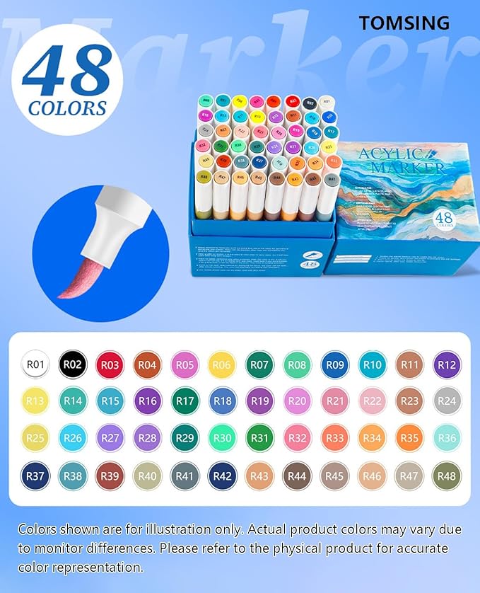 48 Colors Brush Markers Pens,Water-based Ink and Quick-Drying,Painting Supplies Perfect for Plastic Sheets Fabric Bags Ceramics Stone Pottery Wood and Handmade Crafts（48 Colors）-DeskLoop Office