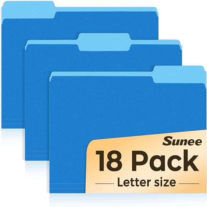 SUNEE File Folders, 18 Pack Manilla Folders 8.5 x 11, Colored Folder Office by SUNEE