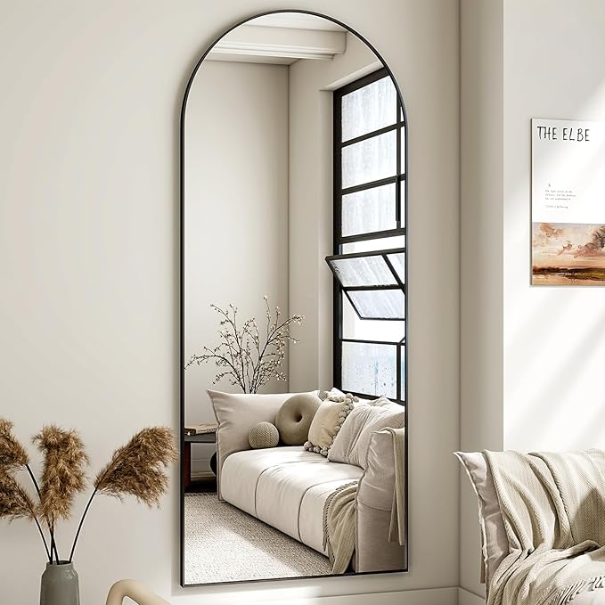 HARRITPURE 65"x24" Arched Full Length Mirror Free Standing & Wall-Mounted Full-Length Mirror with Stand Modern Black Mirror for Living Room Bedroom Cloakroom Aluminum Frame-DeskLoop Office